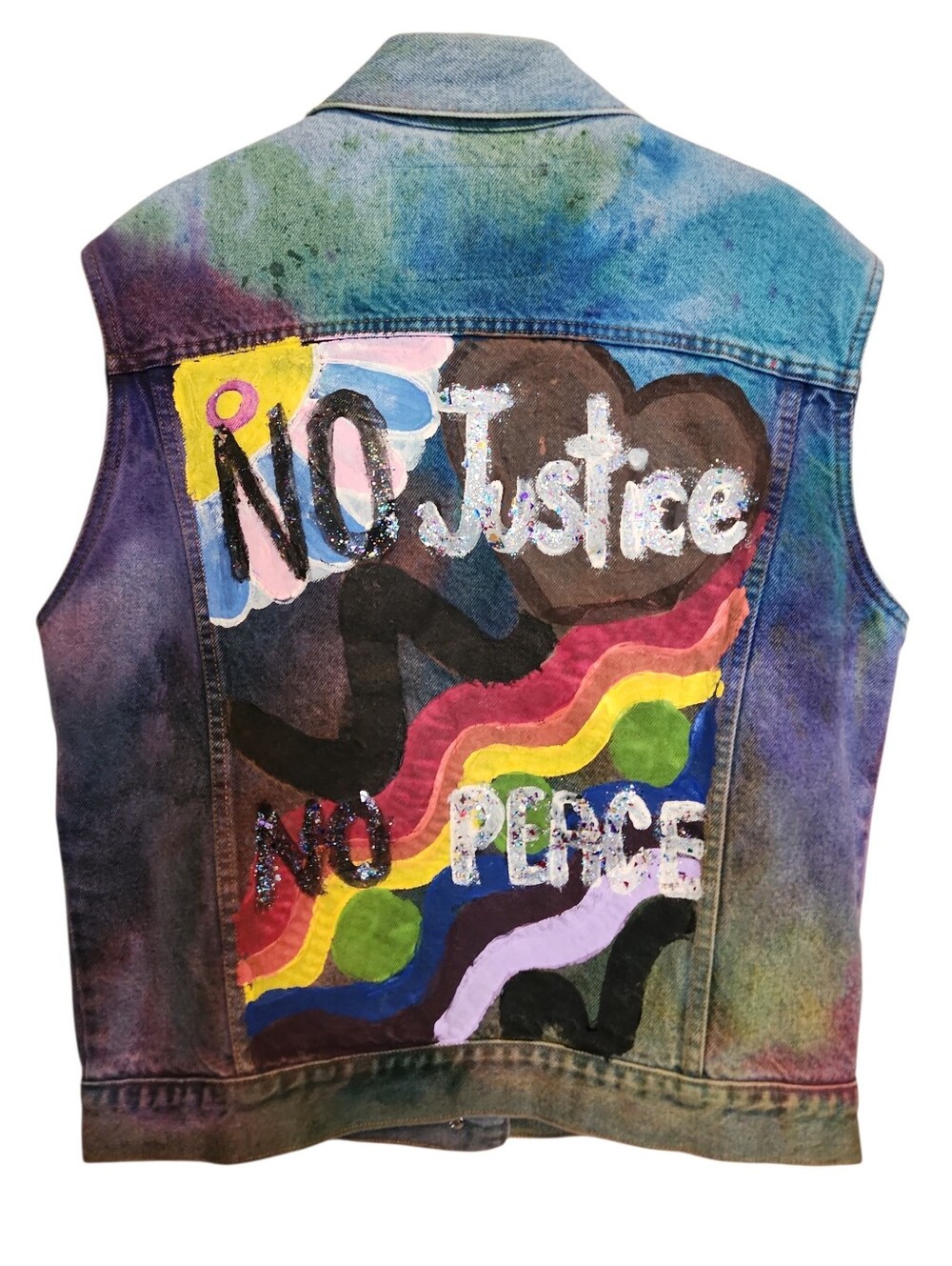 VTG 90s CUSTOM HAND PAINTED PRIDE SOCIAL JUSTICE STUDDED DENIM VEST UNISEX